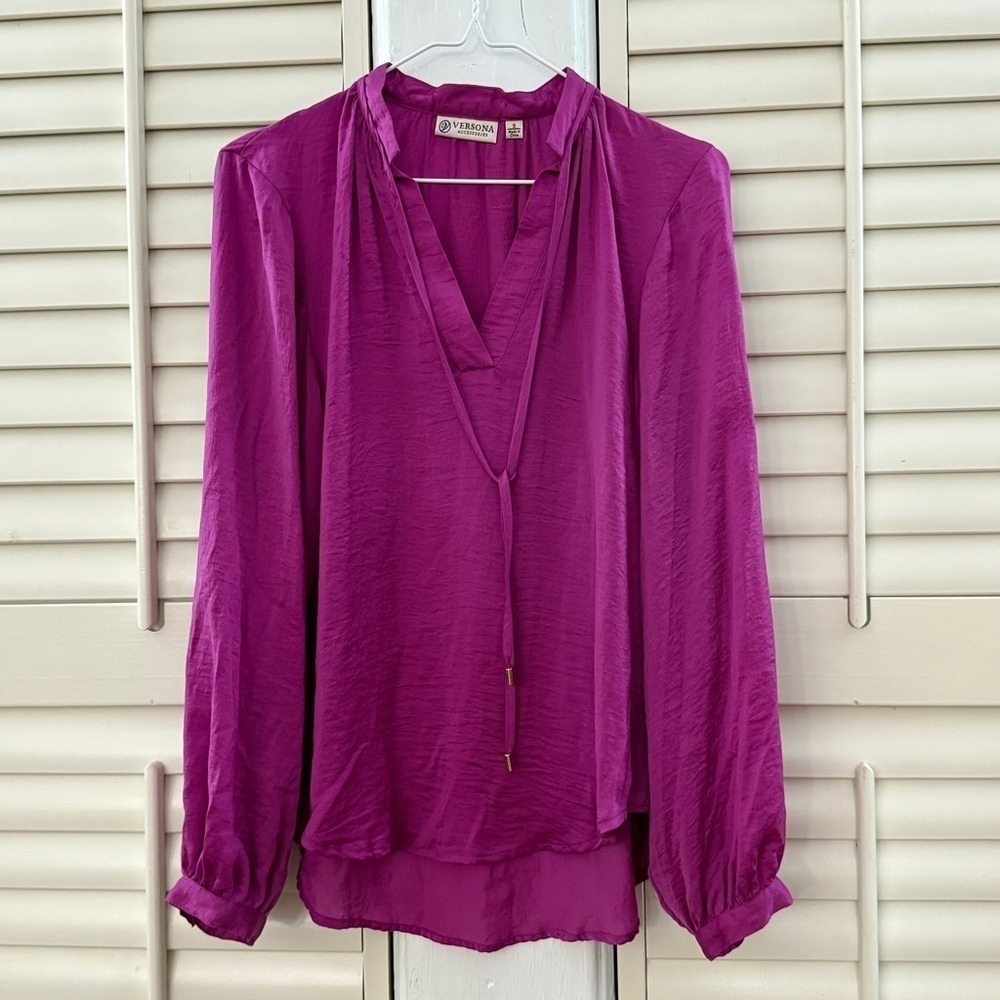 Versona Accessories Split Neck Blouse Magenta Small
